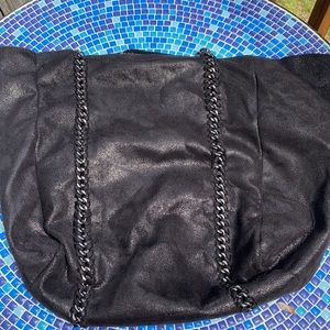 Black Shimmer Faux Suede Tote
